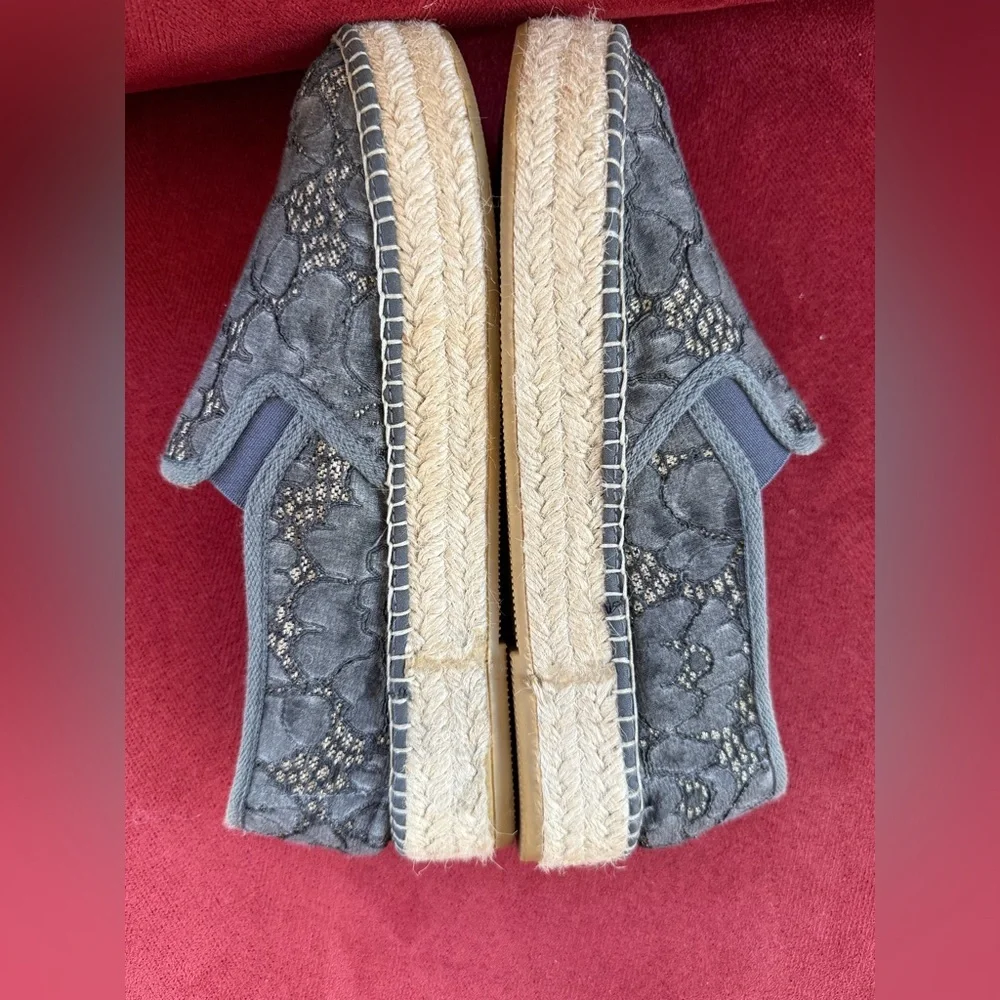 Toni Pons Espadrilles – Blue-Grey Floral lace overlay. Slight shimmer. Size 39